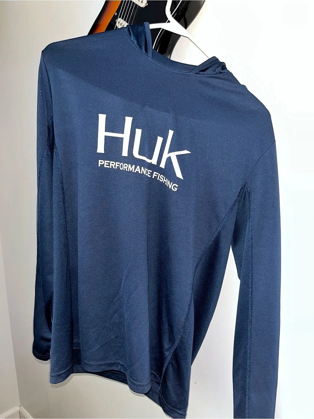 Navy Blue HUK Long-Sleeve/Hooded Sun Shirt—Men’s MEDIUM